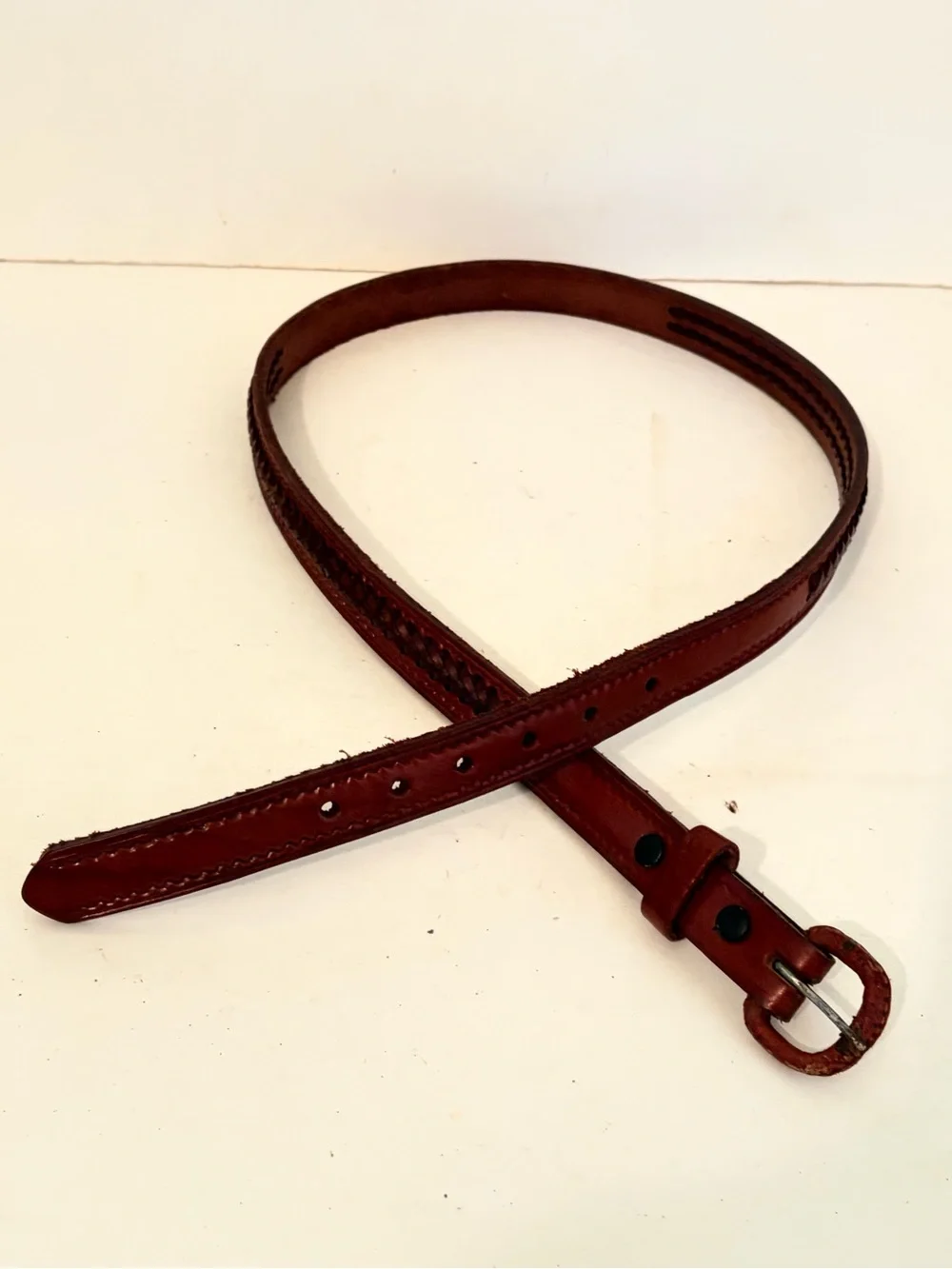 Brown Leather Braided Inset & Tooled Border Belt